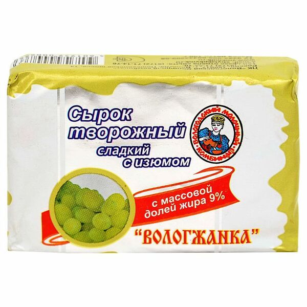 Сырок творожный Вологжанка с изюмом 9%, 100г