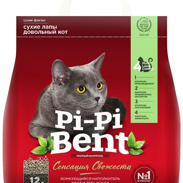 Наполнитель Pi-Pi-Bent Сенсация свежести минеральный комкующийся, 12 л