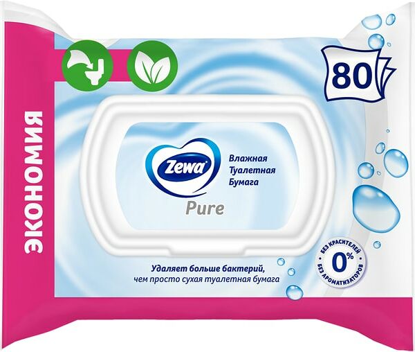 Туалетная бумага Zewa Pure влажная 80шт
