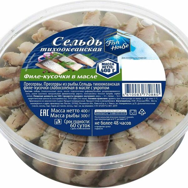 Сельдь Fish House в укропном соусе филе-кусочки 400г