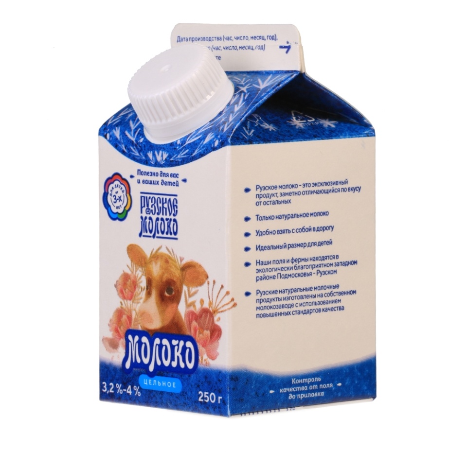 

Молоко цельное Рузское молоко пастеризованное 3.2-4.0% 250 мл