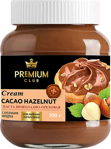 Паста шоколадно-ореховая PREMIUM CLUB с кусочками фундука 30%, 300г