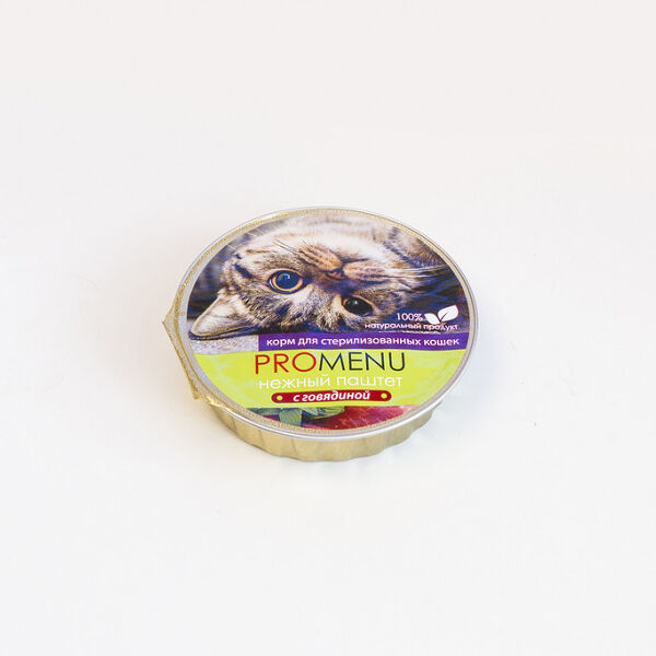 Влажный корм PROMENU для стерилизованных взрослых кошек, нежный паштет с говядиной, 70 г