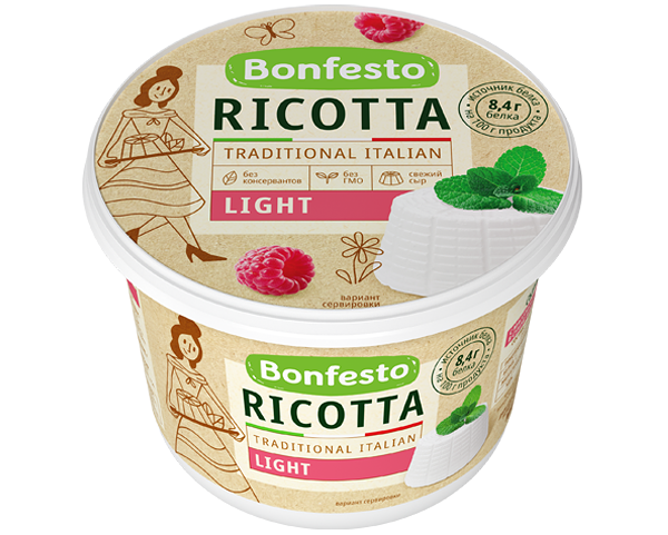 Сыр мягкий Рикотта жир. 40% вес 500г Bonfesto