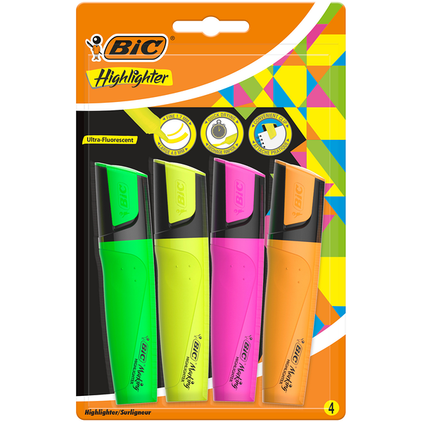 Текстовыделители Bic неон ассорти 4 шт
