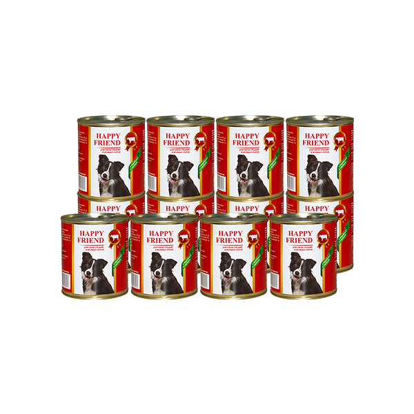 Корм для собак HAPPY FRIEND для средних и крупных пород с говядиной и сердцем банка 750г (упаковка - 12 шт)