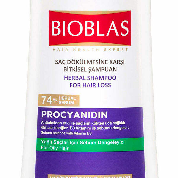 BIOBLAS Шампунь для жирных волос против выпадения с экстрактом виноградных косточек, 360 мл
