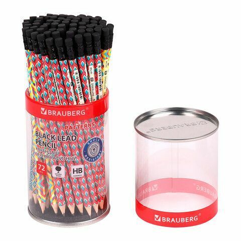 Карандаш чернографитный Brauberg Patterns 1шт HB с ластиком корпус ассорти 181748