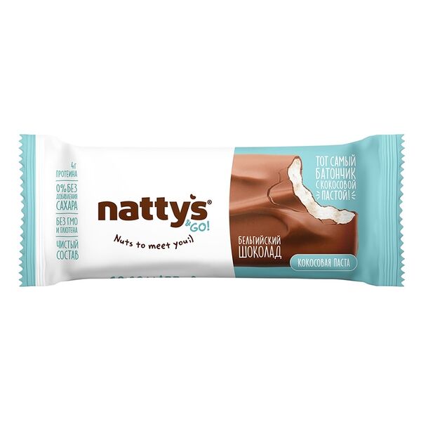 Шоколадный батончик Nattys&Go! Coconattys с мякотью кокоса, покрытый молочным шоколадом 45 г