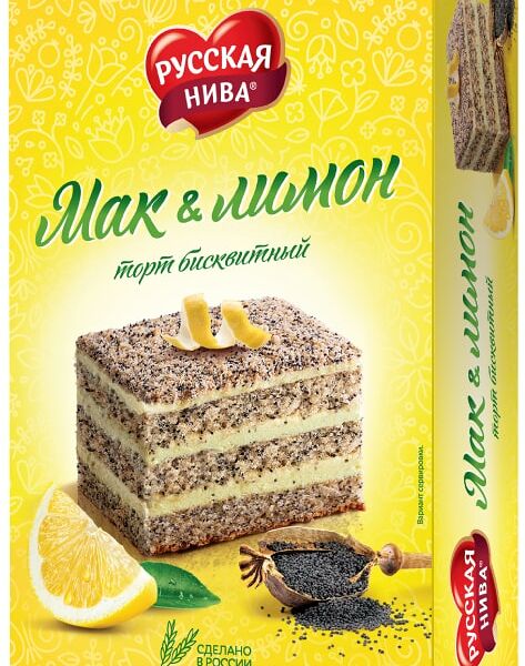 Торт Русская Нива бисквитный Мак-Лимон 300г