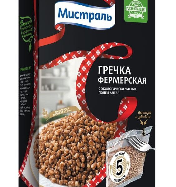 Гречка Мистраль Фермерская ядрица в пакетиках для варки, 5 шт.