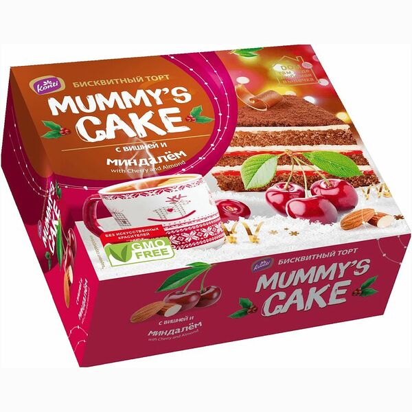 Торт Konti Mummy's Cake бисквитный с вишней и миндалем 310 г