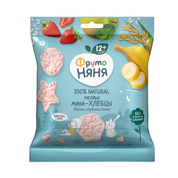 Мини-хлебцы ФрутоНяня Яблоко, клубника и банан 30 г