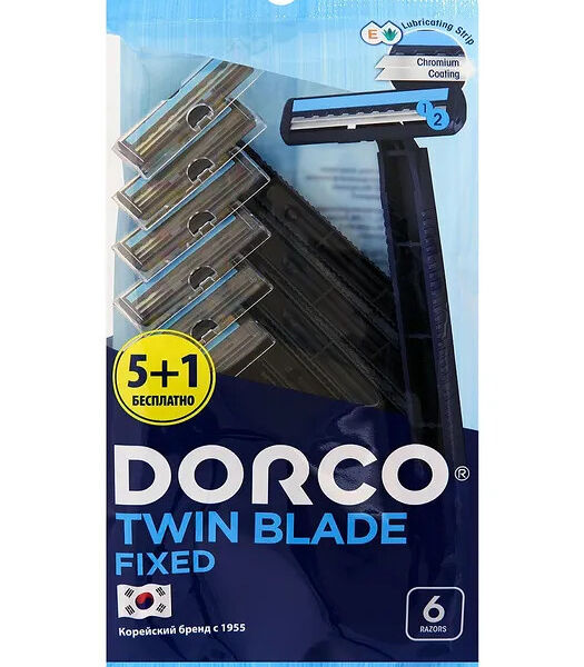 Одноразовый станок для бритья Dorco с фиксированной головкой 2 лезвия с увлажняющей полоской 5шт