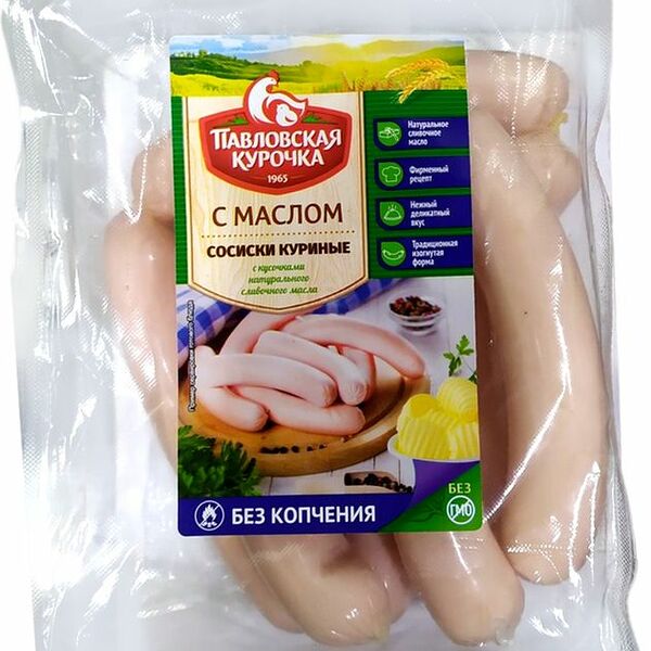 Сосиски Павловская Курочка куриные с маслом вес