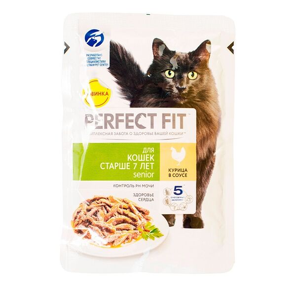 Влажный полнорационный корм Perfect Fit с курицей в соусе для стерилизованных кошек старше 7 лет, 85г
