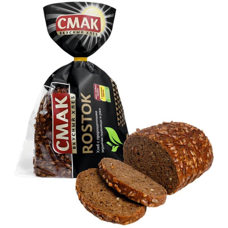 

Хлеб Смак Rostok ржано-пшеничный зерновой, со злаками и семенами подсолнечника, половинка 300 г