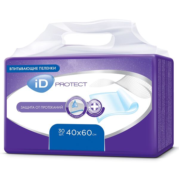 Пеленки впитывающие одноразовые iD Protect 40 х 60 см 30 шт