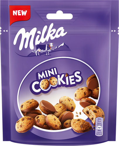 

Печенье Milka Mini Cookies с кусочками шоколада, частично покрытое молочным шоколадом 100 г
