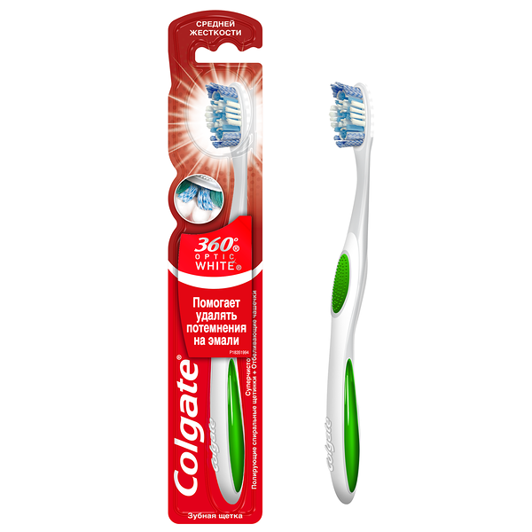 Зубная щетка Colgate 360 Optic White, средней жесткости