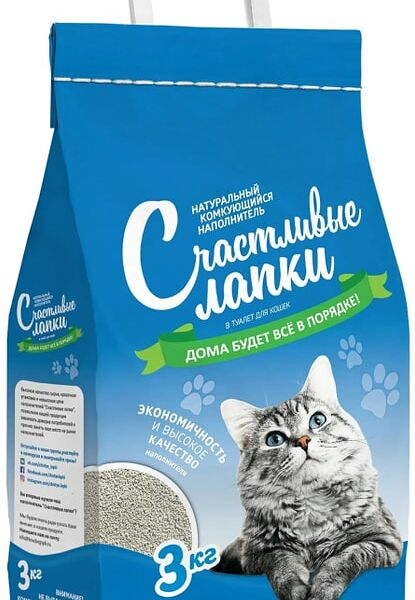 Наполнитель для кошачьего туалета Счастливые Лапки комкующийся 3кг