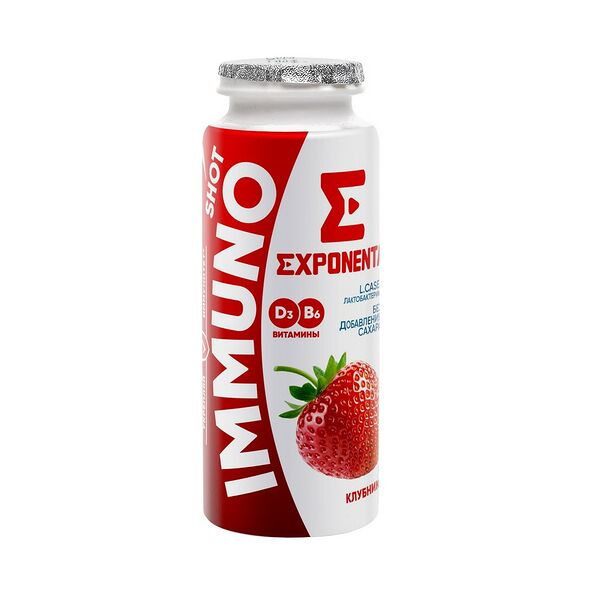Продукт к/м ИММУНО ШОТ обог LСasei и вит В6 и D3 со вк Клубника 2,5 % 100г EXPONENTA