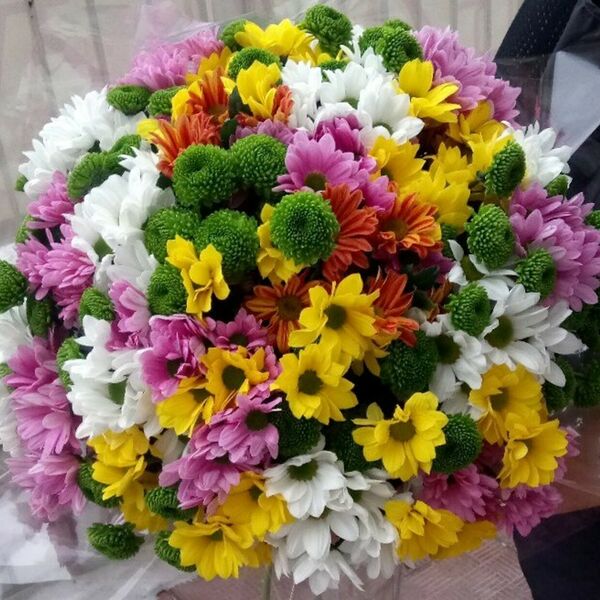 Яркий букет кустовых хризантем