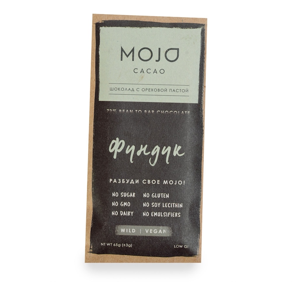 

Шоколад Mojo Cacao горький веганский с фундуком 65 г