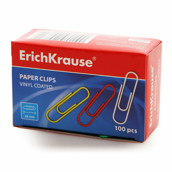 Скрепки канцелярские цветные 100 шт ТМ Erich Krause (Эрих Краузе)