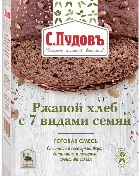 Смесь для выпечки С.Пудовъ Ржаной хлеб с 7 видами семян 500г