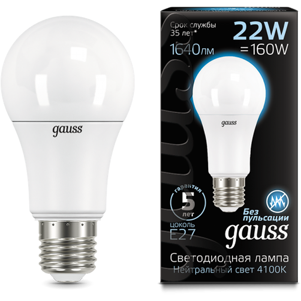 Светодиодная лампа Gauss Black LED A70 E27 22W 4100K 102502222