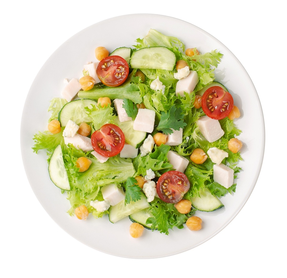 

Салат Шейк с нежной куриной грудкой, свежими овощами, нутом и сыром дор блю, 155 г, Россия