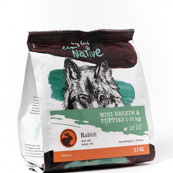 Сухой корм для собак мелких пород и щенков EcoNative premium с кроликом, 500 г