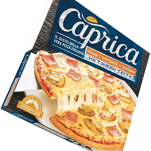 Пицца Caprica с ветчиной и грибами на тонком тесте 320 г
