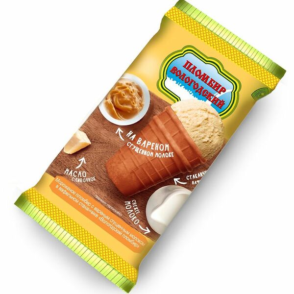 Мороженое Вологодский Пломбир с варёным сгущённым молоком стаканчик 15%, 80г