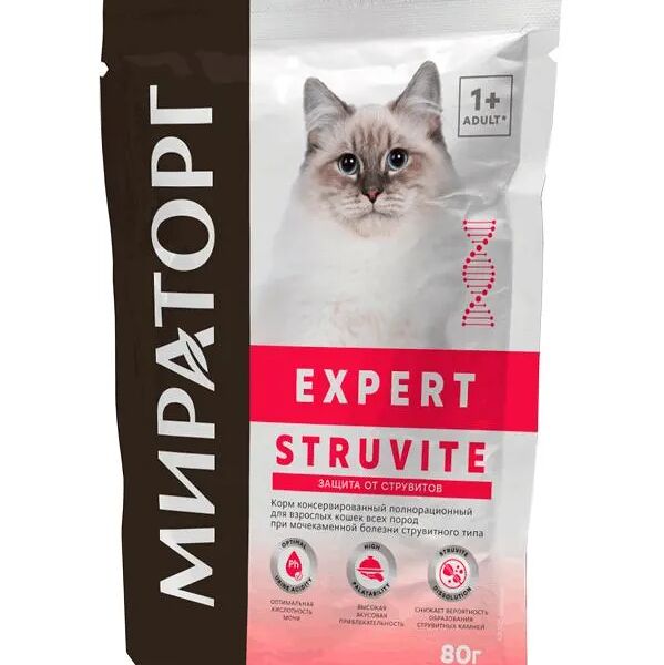 Влажный корм Мираторг Expert Struvite для кошек всех пород при мочекаменной болезни струвитного типа 80гр