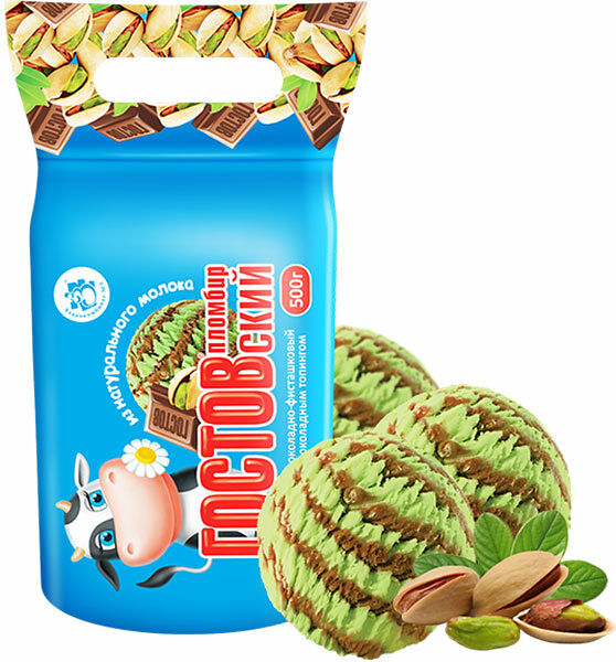 Мороженое Гостовский пломбир шоколадное с фисташкой