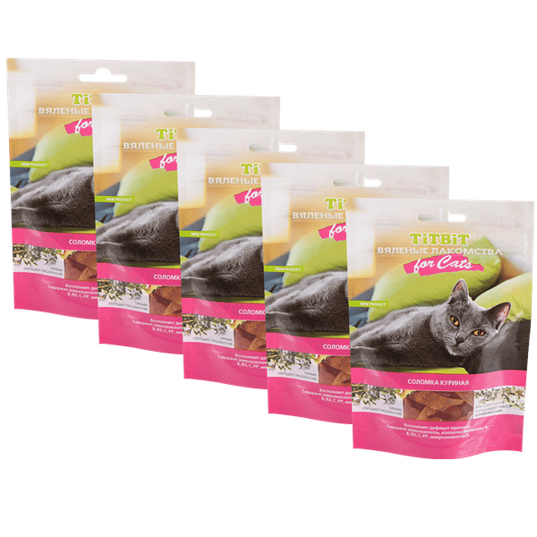 Лакомство для кошек TITBIT Вяленые Соломка куриная 50г (упаковка - 5 шт)