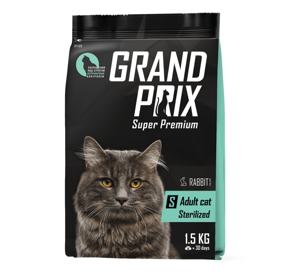 

Корм сухой для стерилизованных кошек Grand Prix Adult Sterilized с кроликом 1.5 кг