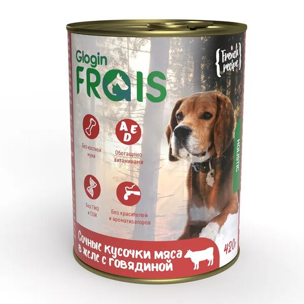 Влажный корм для собак Frais HD Сочные кусочки мяса в желе с говядиной 420г