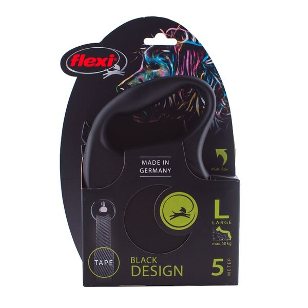 Поводок-рулетка Flexi Black Design L до 50 кг (5 м лента), серебряный