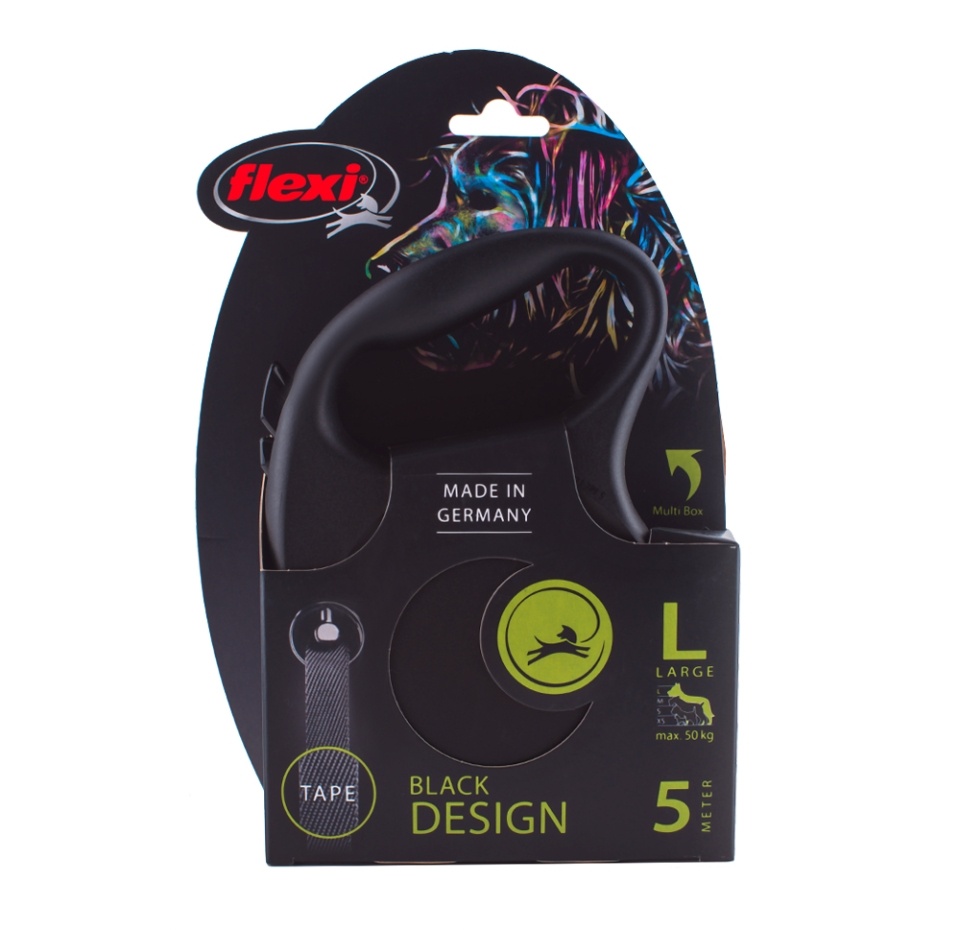 

Поводок-рулетка Flexi Black Design L до 50 кг (5 м лента), серебряный
