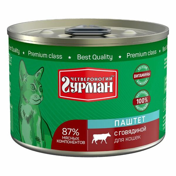 Корм для кошек Четвероногий Гурман Говядина паштет, 190г