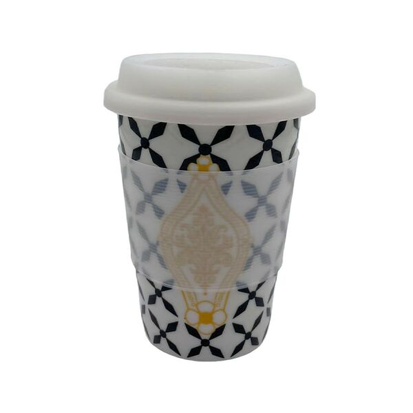 Кружка с силиконовой крышкой, 390 мл, фарфор, в ассортименте