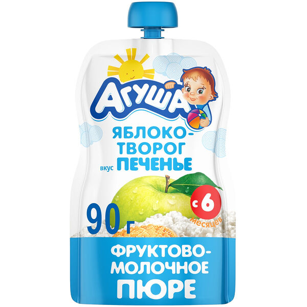 Фруктовое пюре Агуша фруктово-молочное печенье-творог-яблоко с 6 месяцев
