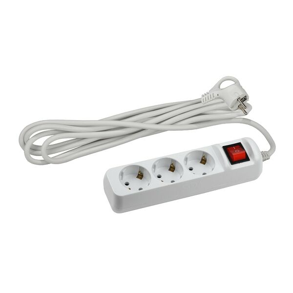Удлинитель электрический ЭРА, 3 гнезда, с заземлением, с выключателем, 5 м, белый