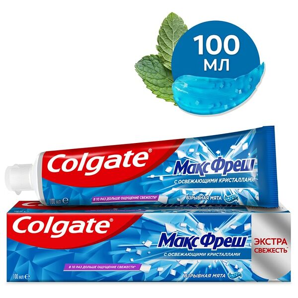 Зубная паста Colgate Макс Фреш Взрывная мята с освежающими кристаллами для свежего дыхания и защиты от кариеса 100мл