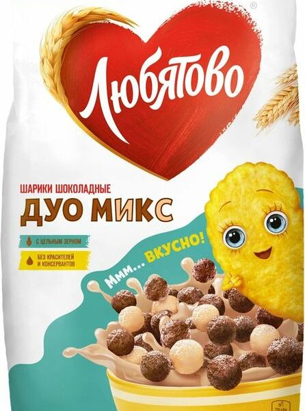 Шарики ЛЮБЯТОВО Дуо Микс шоколадные 200г