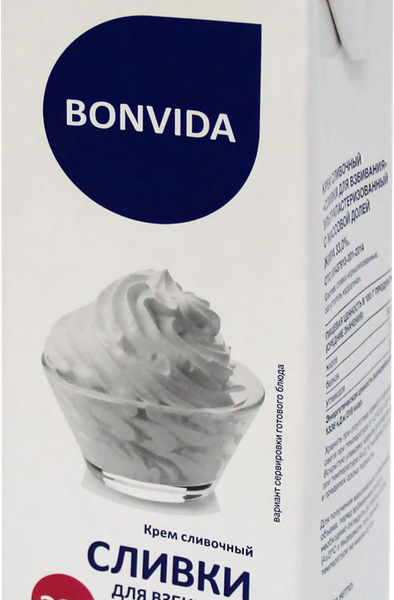 Сливки ультрапастеризованные для взбивания BONVIDA 33%, без змж