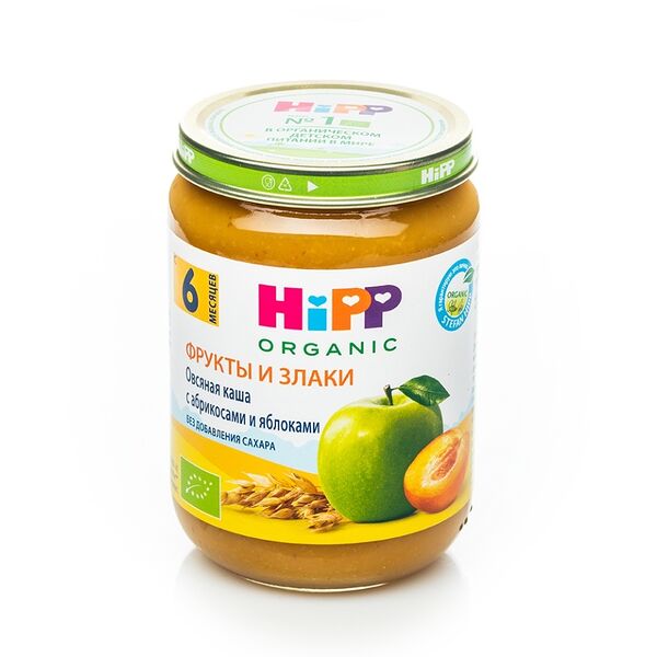 Каша детская HiPP безмолочная овсяная с яблоком и абрикосом, с 6 месяцев